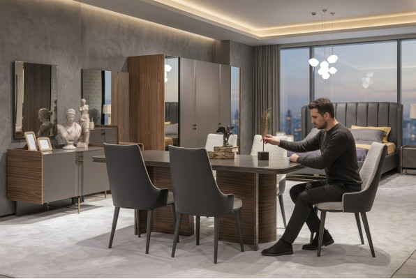 Eetkamer set Luxe 6 stoelen Eettafel Eetgroep Set Leunstoelen Modern