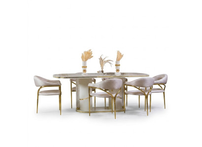 Eetkamerset Modern Eettafel + 6x Stoelen Tafel Hout Gestoffeerde Stoel 7-delige Groep