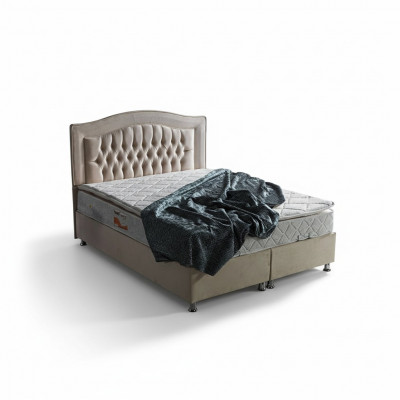 Bedden ontwerp Bedden Luxe Beige Bekleding Slaapkamer Meubels Zilver Chesterfield
