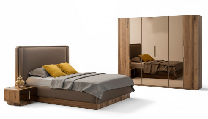 Luxe slaapkamer set Bed + 2x Nachtkastjes + Kast Hout Compleet Modern Nieuw