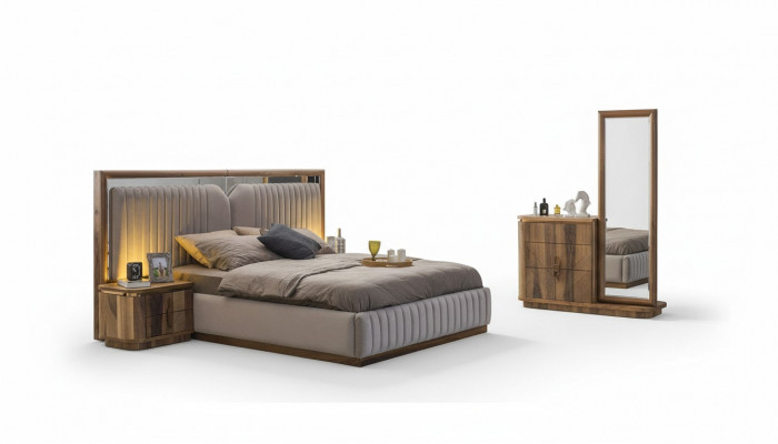 Modern slaapkamer set bed + 2x nachtkastjes + dressoir met spiegel Modern