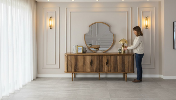 Dressoir Spiegel Woonkamer Designer Luxe Ladenkast Modern Bruin Nieuw