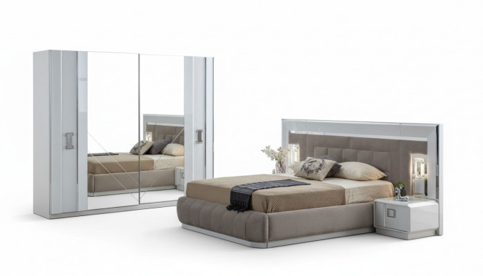 Slaapkamer Compleet Set Bed 2x Nachtkastje Kledingkast Nieuw Design 4-delig.
