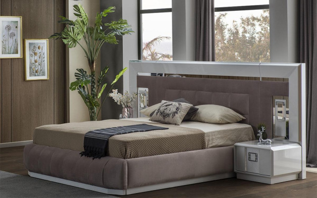 Modern slaapkamer set bed + 2 nachtkastjes + dressoir met spiegel Luxe Nieuw