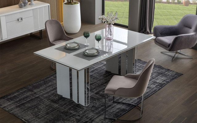 Luxe eetkamerset eettafel + 6x stoelen + dressoir met spiegel Modern Compleet
