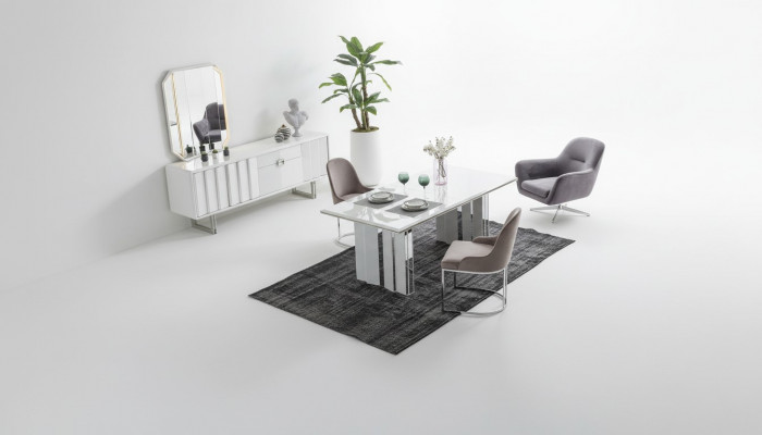 Luxe eetkamerset eettafel + 6x stoelen + dressoir met spiegel Modern Compleet