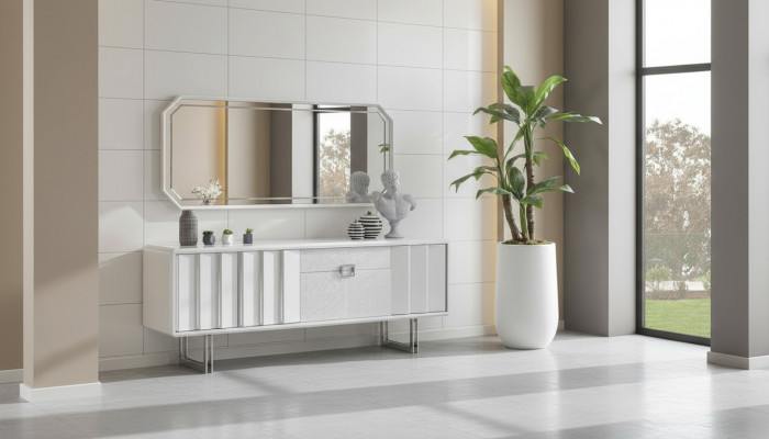 Groep dressoir spiegel dressoir kasten houten meubels wit woonkamer