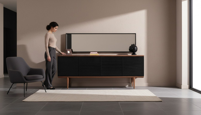 Luxe dressoir met spiegelontwerp Moderne dressoirs Houten inrichting