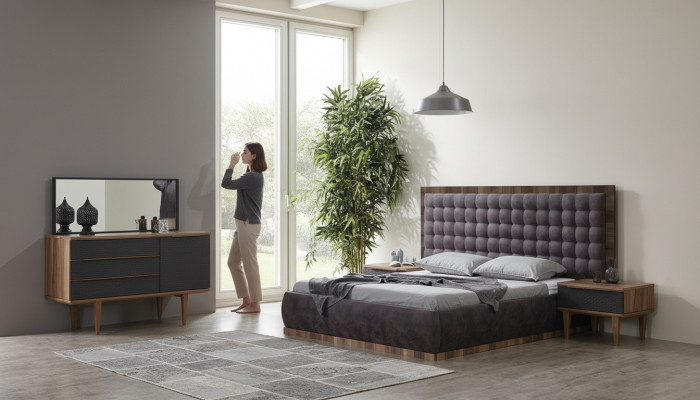 Slaapkamer set Bed + 2x nachtkastjes + ladekast + spiegel Designmeubels 5-delig