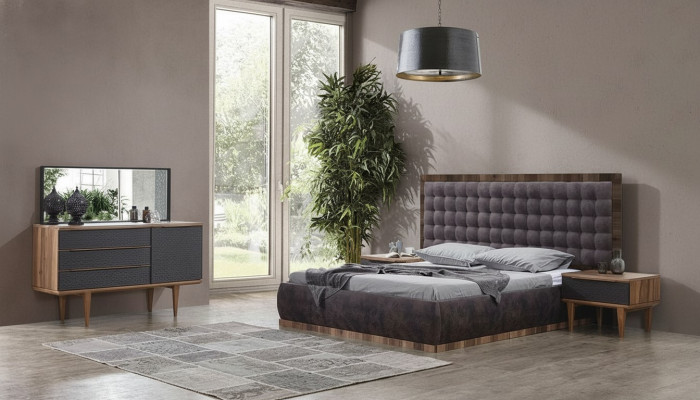 Slaapkamer set Bed + 2x nachtkastjes + ladekast + spiegel Designmeubels 5-delig