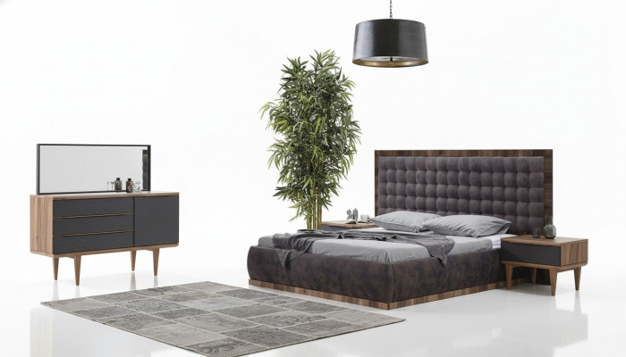 Slaapkamer set Bed + 2x nachtkastjes + ladekast + spiegel Designmeubels 5-delig
