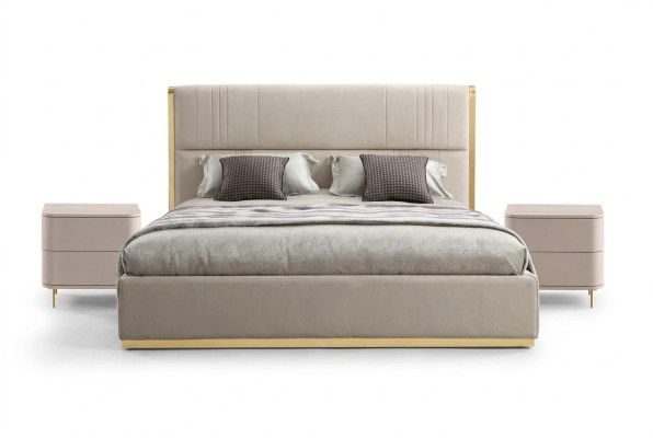 Slaapkamer set Bed Grijs Metaal Stof Design Luxe 2x Nachtkastjes 3-delig Nieuw