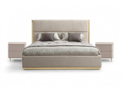 Slaapkamer set Bed Grijs Metaal Stof Design Luxe 2x Nachtkastjes 3-delig Nieuw