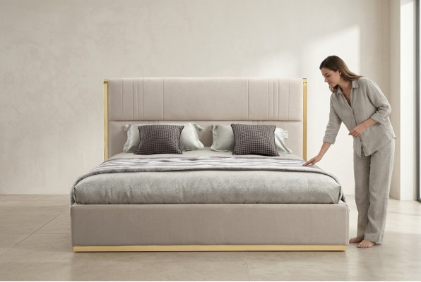 Bed Meubels Beige Slaapkamer Meubels Ontwerp Bedden Luxe Meubels Modern Hout Nieuw