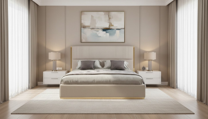 Bed Meubels Beige Slaapkamer Meubels Ontwerp Bedden Luxe Meubels Modern Hout Nieuw