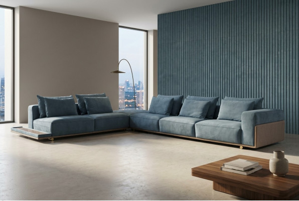 Blauwe hoekbank L-vorm bank woonkamer luxe stoffenmeubels luxe ontwerp nieuw