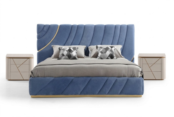 Slaapkamer set Bed 2x Nachtkastjes 3-delig Blauw nieuw Modern Compleet Luxe Meubels