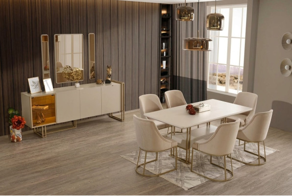 Luxe eetkamerset eettafel + 6x stoelen + dressoir + 3x spiegel 11-delig