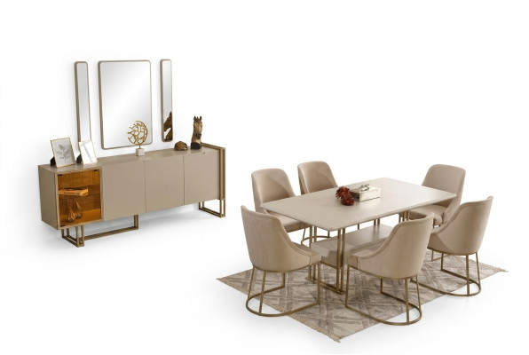 Luxe eetkamerset eettafel + 6x stoelen + dressoir + 3x spiegel 11-delig