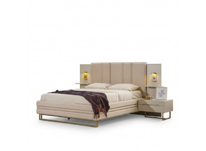 Slaapkamer Set Luxe Compleet Beige Bed 2x Nachtkastjes Modern