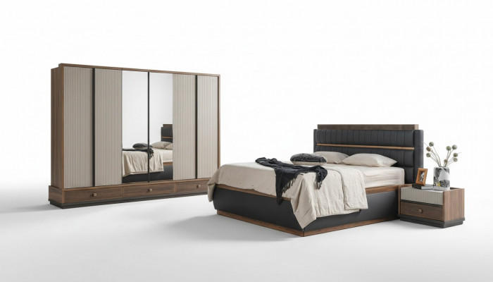 Tweekleurige slaapkamer designer set tweepersoonsbed kast commode