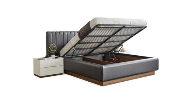 Stijlvolle slaapkamer designer set textiel tweepersoonsbed, edele kast.