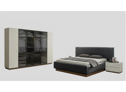 Stijlvolle slaapkamer designer set textiel tweepersoonsbed, edele kast.