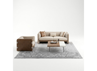 Compleet 5-delige meubels Driezitsbank Luxe fauteuil Modern Houten salontafel