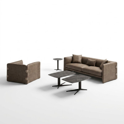 Woonkamer Compleet 6-delig 2x Salontafel Luxe Beklede Meubels Beige Bank Nieuw