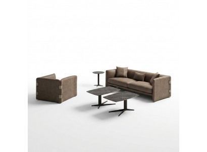 Woonkamer Compleet 6-delig 2x Salontafel Luxe Beklede Meubels Beige Bank Nieuw