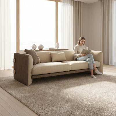 Beige luxe gestoffeerde meubels Modern ontwerp Driezitsbank Woonkamer Inrichting