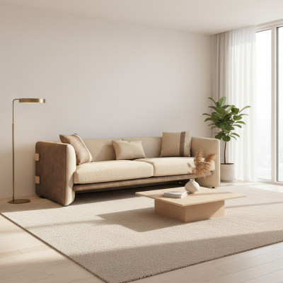 Beige luxe gestoffeerde meubels Modern ontwerp Driezitsbank Woonkamer Inrichting