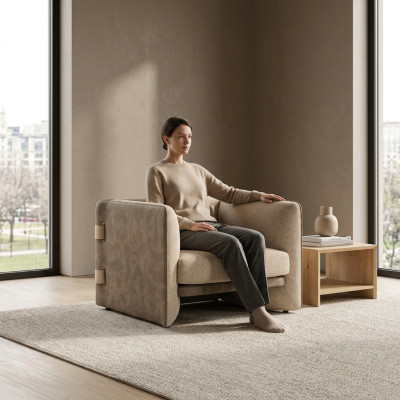 Fauteuil Bekleding Stof Modern Woonkamer Zit Ontwerp Beklede Fauteuil Inrichting
