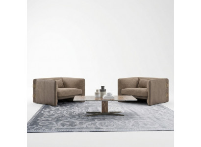 2x Luxe fauteuils woonkamer hout salontafel Modern meubilair Textiel Beklede fauteuils