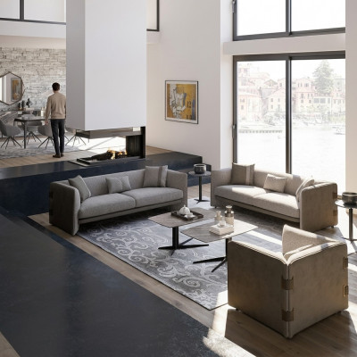 Grijs woonkamerset 7-delig Modern 2x bankstellen driezits gestoffeerd meubilair fauteuil Nieuw