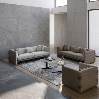 Grijs woonkamerset 7-delig Modern 2x bankstellen driezits gestoffeerd meubilair fauteuil Nieuw