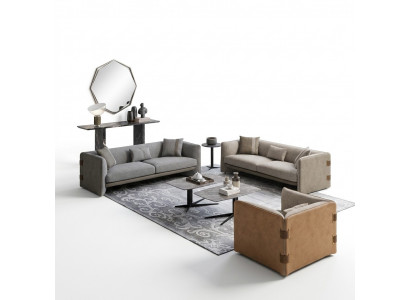 Grijs woonkamerset 7-delig Modern 2x bankstellen driezits gestoffeerd meubilair fauteuil Nieuw