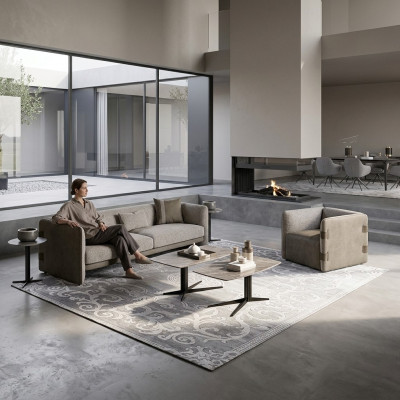 Volledige set 6-delig driezitsbank Nieuwe fauteuil 2x salontafel hout 2x bijzettafel