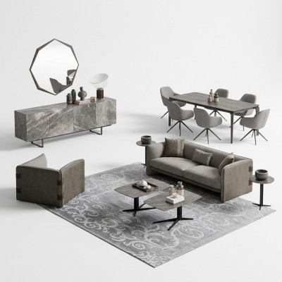 Volledige set 6-delig driezitsbank Nieuwe fauteuil 2x salontafel hout 2x bijzettafel