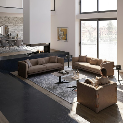 Woonkamer 7-delige Set Bruin 2x Bankstellen Moderne Fauteuil met Salontafel Luxe Inrichting