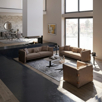 Woonkamer 7-delige Set Bruin 2x Bankstellen Moderne Fauteuil met Salontafel Luxe Inrichting