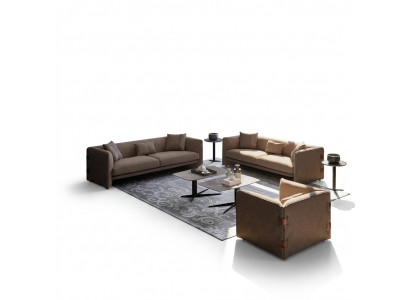 Woonkamer 7-delige Set Bruin 2x Bankstellen Moderne Fauteuil met Salontafel Luxe Inrichting