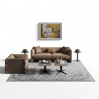 Compleet meubilair 6-delige moderne driezitsbank luxe fauteuil hout 2x salontafel