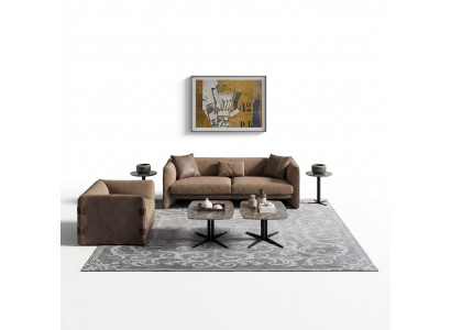 Compleet meubilair 6-delige moderne driezitsbank luxe fauteuil hout 2x salontafel
