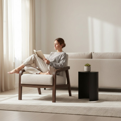 Woonkamer Fauteuil Hout Bekleding Textiel Inrichting Zitmeubels Ontwerp