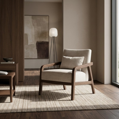 Woonkamer Fauteuil Hout Bekleding Textiel Inrichting Zitmeubels Ontwerp