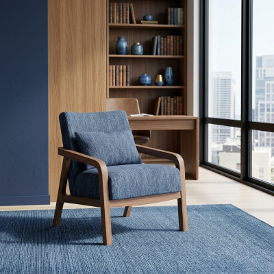 Modern stoel ontwerp inrichting woonkamer Blauw Stof Bankstof Nieuw.