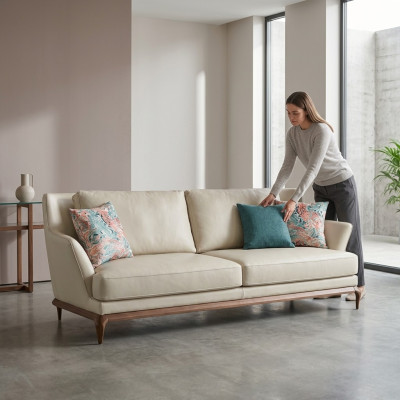 Woonkamer Moderne Driepersoons Witte Bank Bankstel Ontwerp Inrichting Meubels