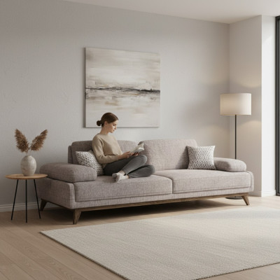Ontwerp gestoffeerde meubelen driezitsbank bank stof woonkamer modern interieur