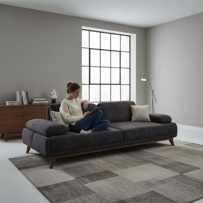 Sofa tweezits gestoffeerde meubels zits bank stof woonkamer banken grijs